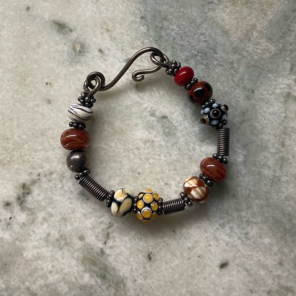 Handmade Artisan Red/Yellow/Blue Glass Beaded Bracelet